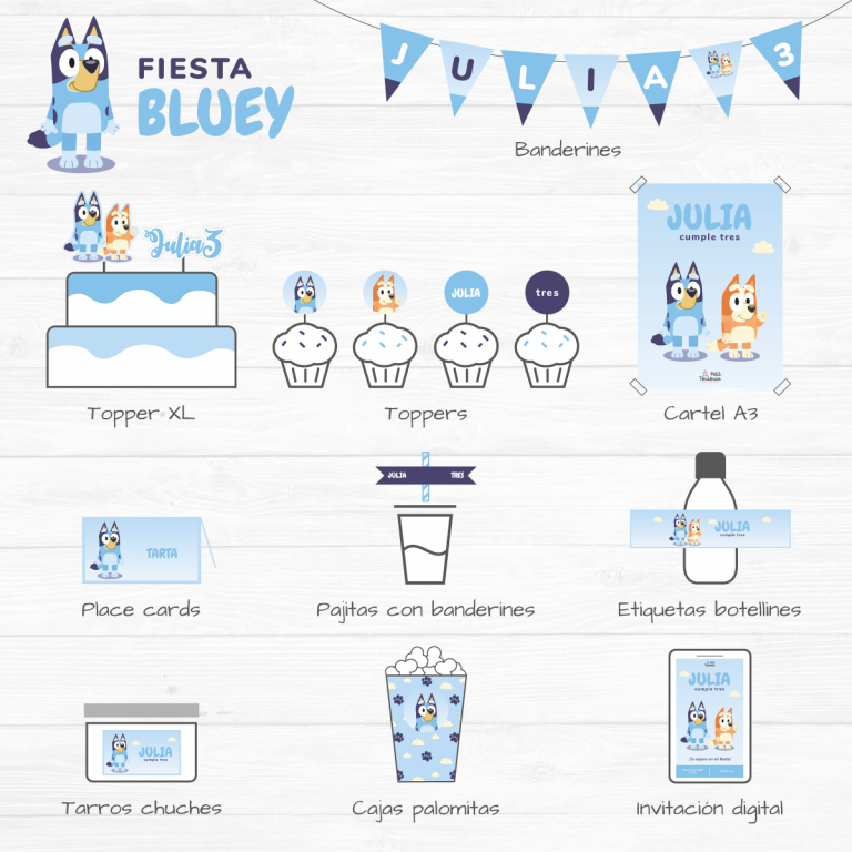Fiesta Bluey digital — Diseño decoración personalizada